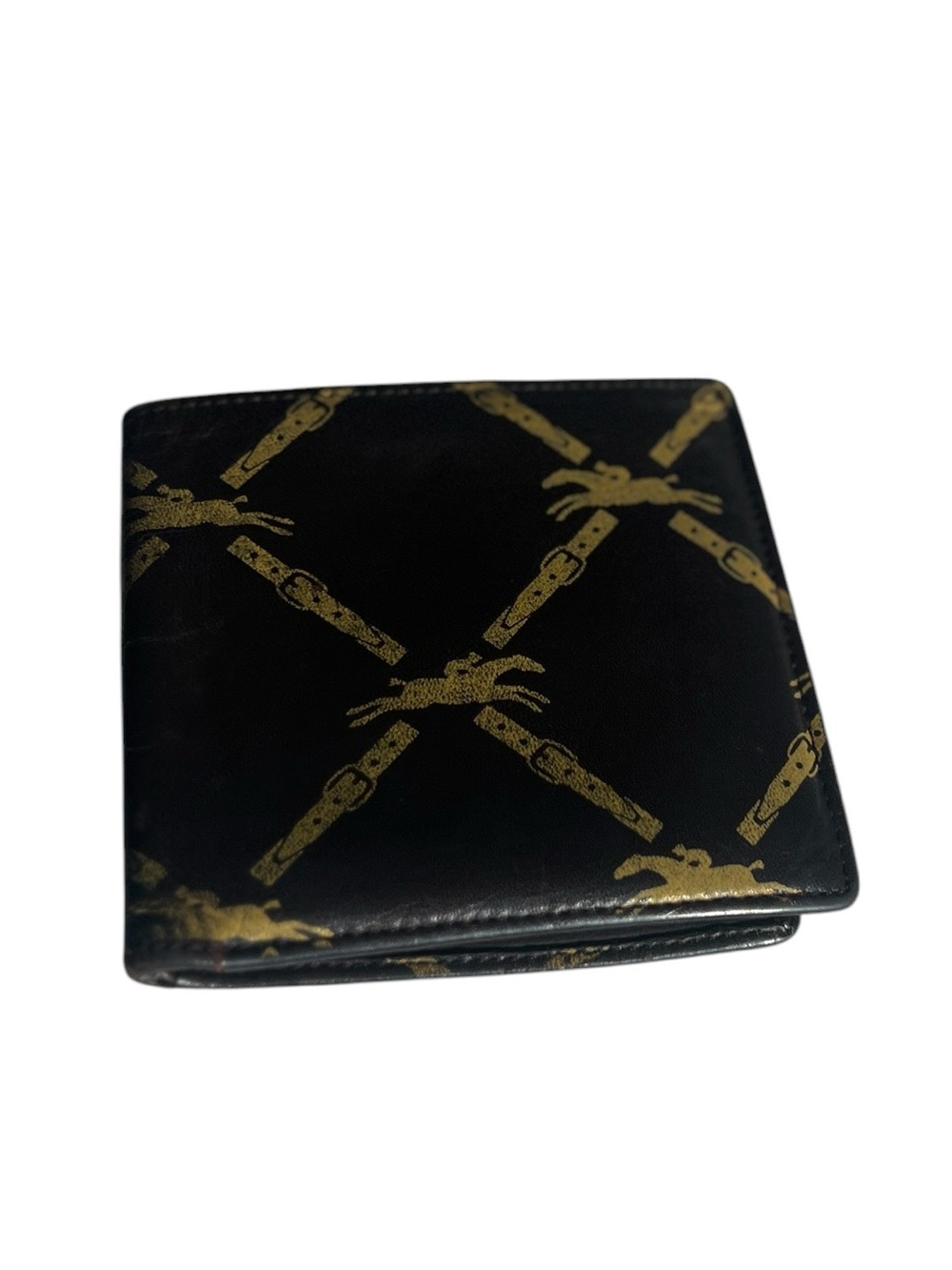 Vintage Longchamp Monogram Horse Print Bifold Leather Wallet